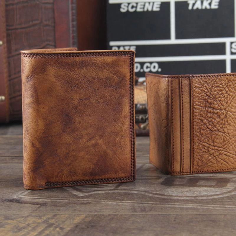 Handmade Genuine Leather Mens Cool Billfold Leather Wallet Men billfold Wallets Bifold for Men