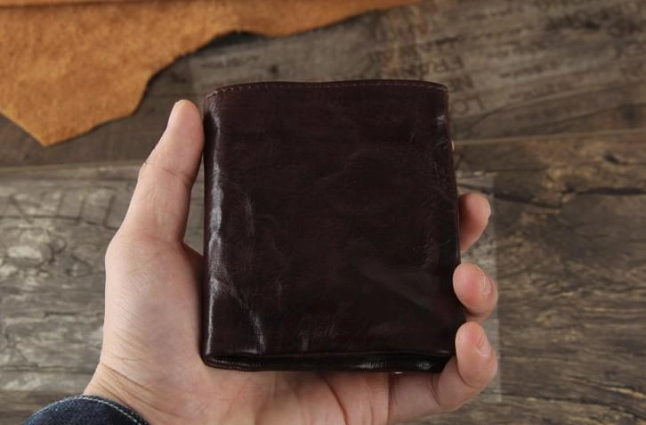 Handmade Genuine Leather Mens Cool Slim Leather Billfod Wallet Men billfold Wallets Bifold for Men