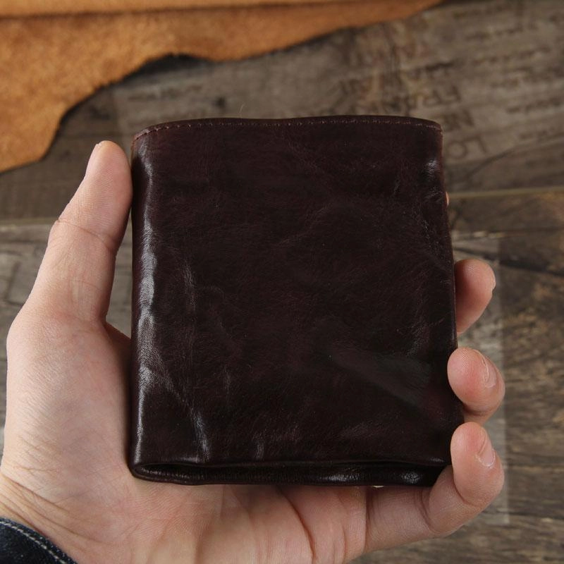 Handmade Genuine Leather Mens Cool Slim Leather Billfod Wallet Men billfold Wallets Bifold for Men
