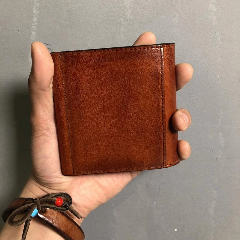 Handmade Genuine Leather Mens Cool Slim Leather Billfold Wallet Men billfold Wallets Bifold for Men