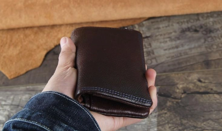 Handmade Genuine Leather Mens Cool Slim Leather billfold Wallet Men Small Wallets Bifold for Men