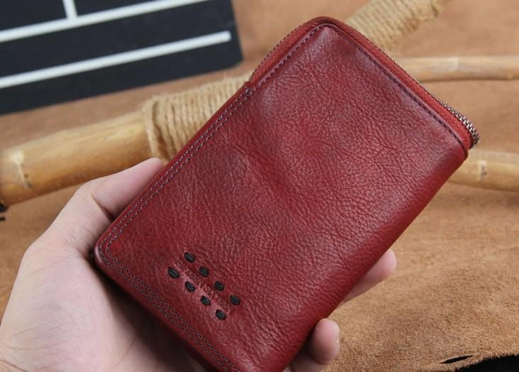 Handmade Genuine Leather Mens Cool Slim Leather billfold Wallet Men Small Wallets Bifold for Men