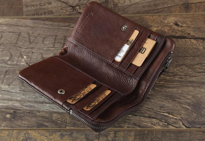 Handmade Genuine Leather Mens Cool Slim Leather billfold Wallet Men Small Wallets Bifold for Men