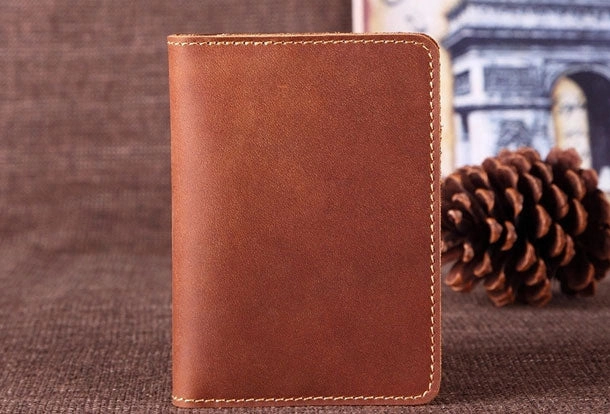 Handmade Genuine Leather Slim Wallet Bifold Long Wallet Passport Purse Bag For Mens