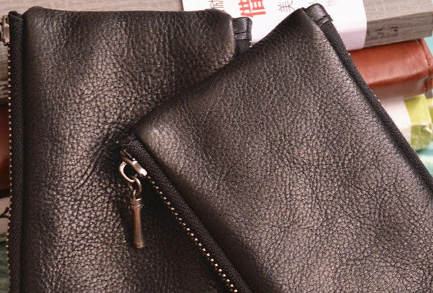 Handmade Genuine Leather Slim Zip Wallet billfold Wallet Coin Purse Bag For Mens