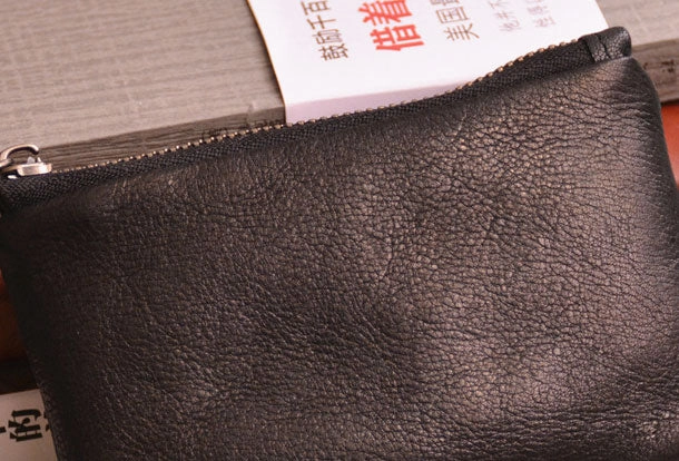 Handmade Genuine Leather Slim Zip Wallet billfold Wallet Coin Purse Bag For Mens
