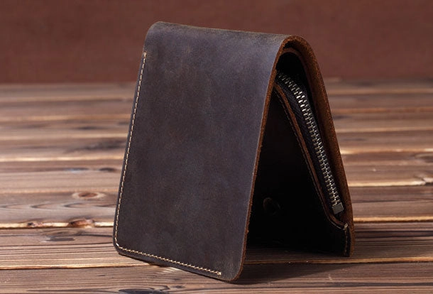 Handmade Genuine Leather Wallet billfold Leather Wallet Bifold Slim Wallet Purse Bag For Mens