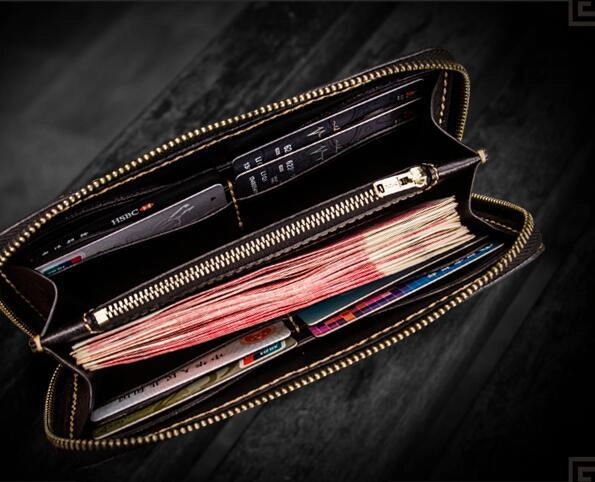 Handmade Leather Acalanatha Mens Chain Biker Wallets Cool Leather Long Wallet With Chain Wallets for Men