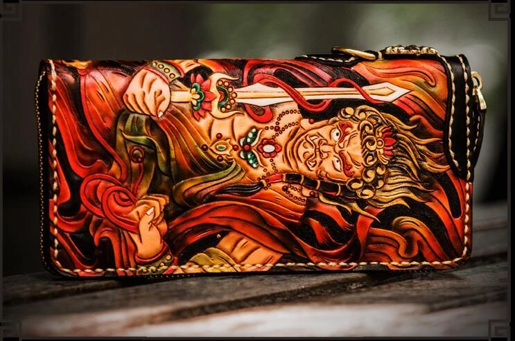 Handmade Leather Acalanatha Mens Chain Biker Wallets Cool Leather Long Wallet With Chain Wallets for Men