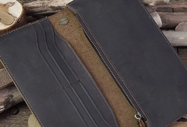 Handmade leather biker trucker wallet leather chain men Vintage Brown long wallet