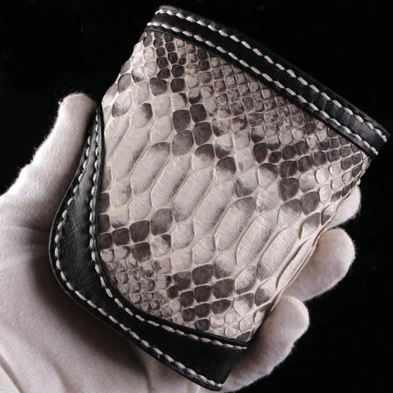 Handmade Leather billfold Mens Chain Biker Wallet Cool Boa Skin Wallet With Chain Wallets for Men