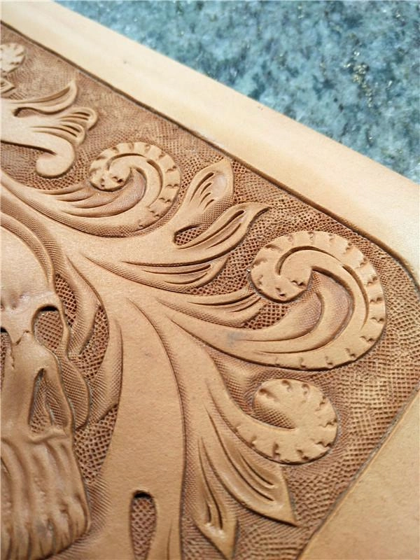 Handmade Leather billfold Tooled Skull Biker Wallet Mens Wallet With Chain Wallet Biker Wallet for Men