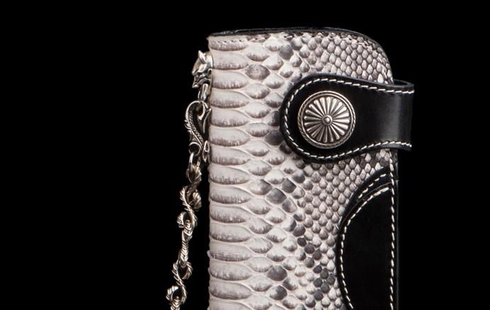 Handmade Leather Black Mens Chain Biker Wallets Cool Leather Wallet Long Clutch Wallets for Men