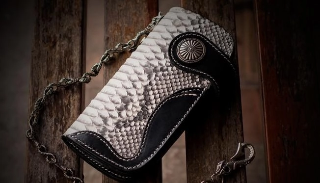 Handmade Leather Black Mens Chain Biker Wallets Cool Leather Wallet Long Clutch Wallets for Men