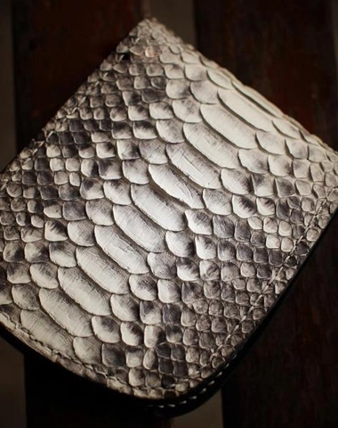 Handmade Leather Boa Skin Tooled Mens billfold Wallet Cool Small Wallet for Men