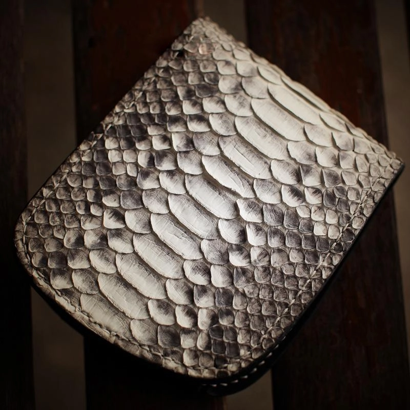 Handmade Leather Boa Skin Tooled Mens billfold Wallet Cool Small Wallet for Men