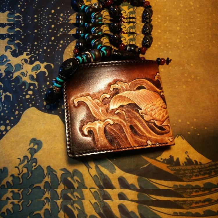 Handmade Leather Carp Fish Tooled Mens billfold Wallet Cool Leather Wallet Slim Wallet for Men
