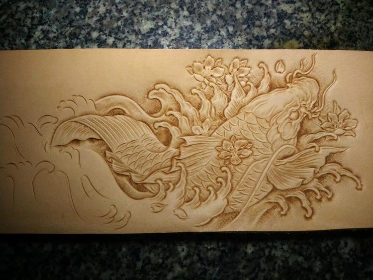 Handmade Leather Carp Fish Tooled Mens billfold Wallet Cool Leather Wallet Slim Wallet for Men