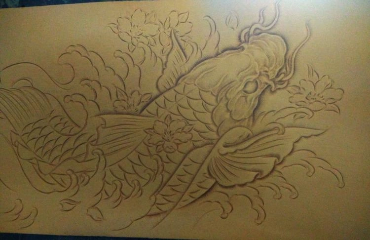 Handmade Leather Carp Fish Tooled Mens billfold Wallet Cool Leather Wallet Slim Wallet for Men