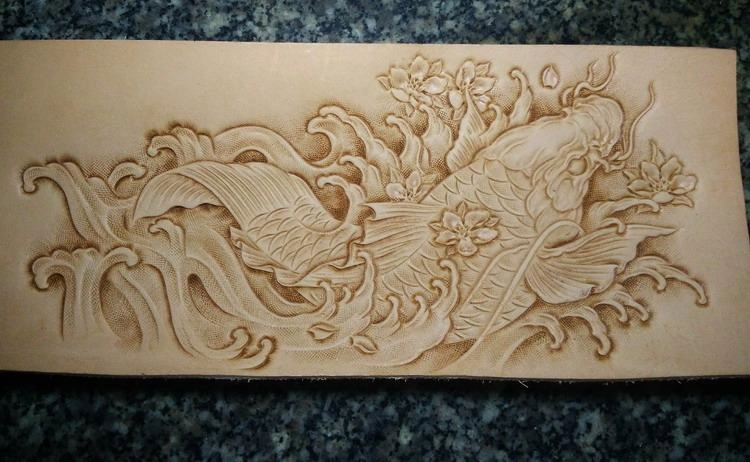 Handmade Leather Carp Fish Tooled Mens billfold Wallet Cool Leather Wallet Slim Wallet for Men