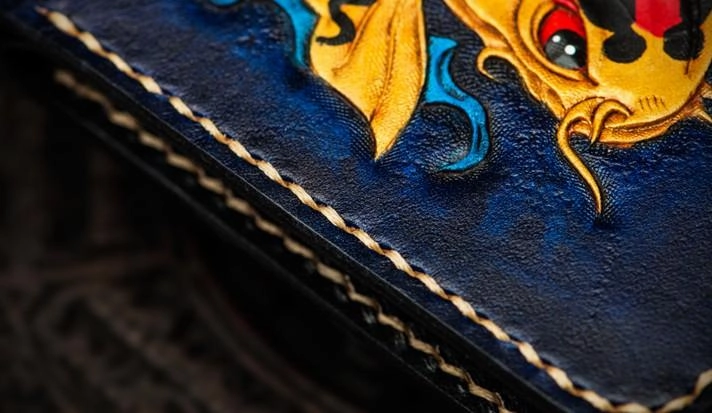 Handmade Leather Carp Tooled Mens Small Wallet Cool Leather Wallet billfold Wallet for Men