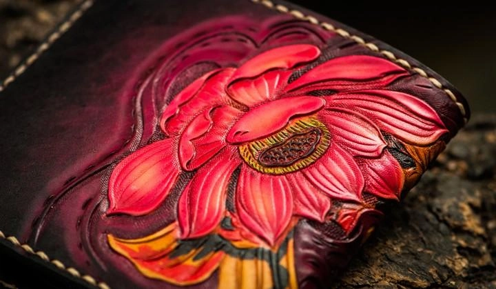 Handmade Leather Carp Tooled Mens Small Wallet Cool Leather Wallet billfold Wallet for Men