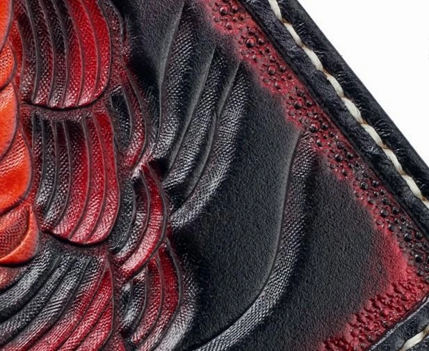 Handmade Leather Chinese Lion Mens Tooled Chain Biker Wallets Cool Long Leather Wallet With Chain Wallets for Men