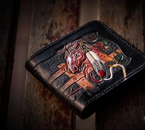 Handmade Leather Fine Horse Tooled Mens billfold Wallet Cool Leather Wallet Slim Wallet for Men