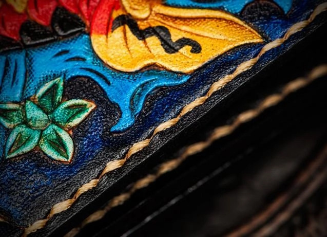 Handmade Leather License Wallet Tooled Carp Mens billfold Wallet Cool Leather Wallet Slim Wallet for Men