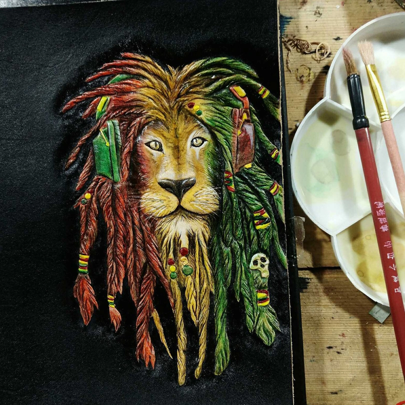 Handmade Leather Lion Tooled Mens Long Wallet Cool Leather Wallet Clutch Wallet for Men