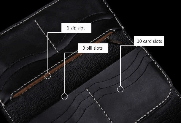 Handmade leather Long biker trucker wallet leather chain men indian Black Carved Tooled wallet