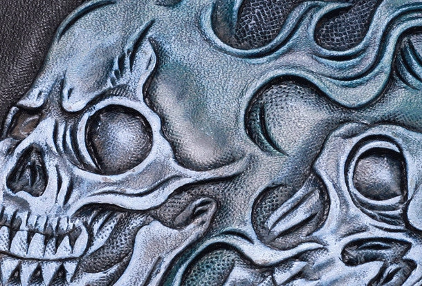 Handmade leather Long black skull wallet leather zipper Men clutch Tooled wallet