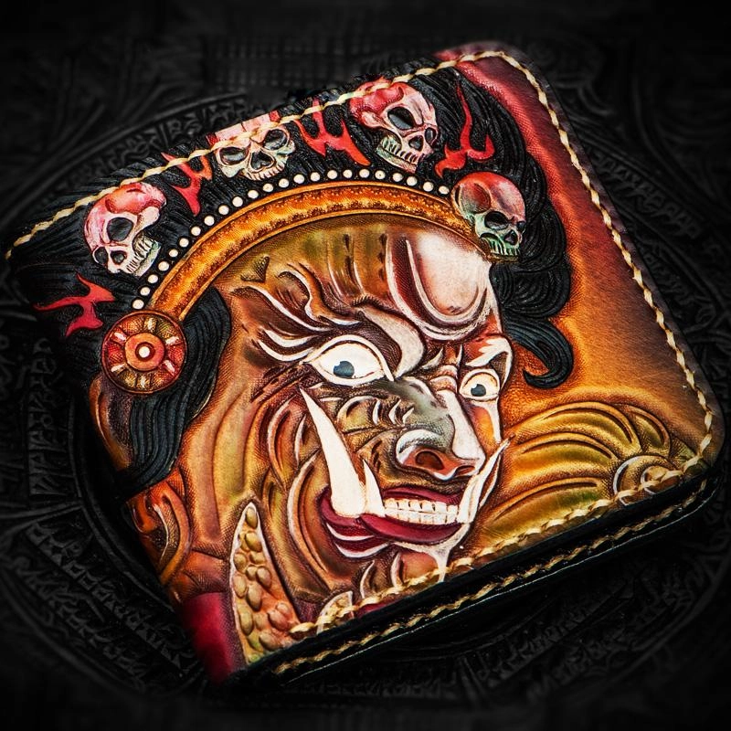 Handmade Leather Mahkla Tooled Mens billfold Wallet Cool Leather Wallet Slim Wallet for Men