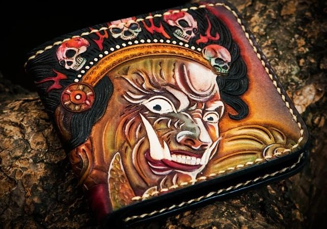 Handmade Leather Mahkla Tooled Mens billfold Wallet Cool Leather Wallet Slim Wallet for Men