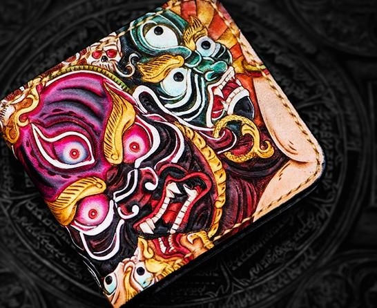 Handmade Leather Mahkla Tooled Mens Small Wallet Cool Leather Wallet billfold Wallet for Men