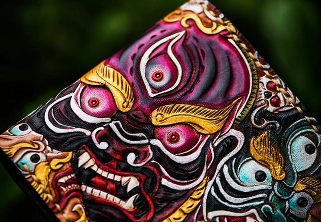 Handmade Leather Mahkla Tooled Mens Small Wallet Cool Leather Wallet billfold Wallet for Men