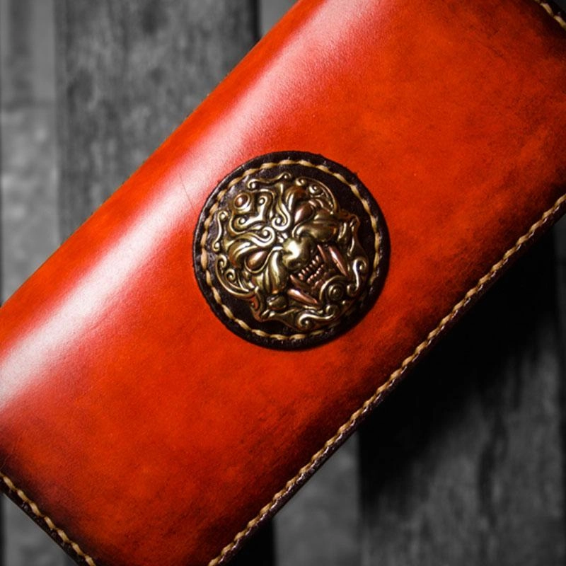 Handmade Leather Men Cool Leather Wallets Long Bifold Wallets for Men