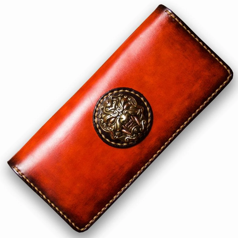 Handmade Leather Men Cool Leather Wallets Long Bifold Wallets for Men