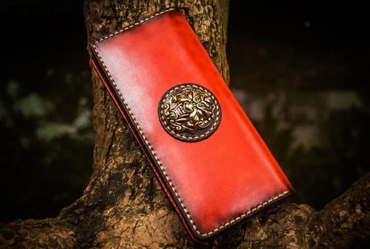 Handmade Leather Men Cool Leather Wallets Long Bifold Wallets for Men