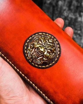 Handmade Leather Men Cool Leather Wallets Long Bifold Wallets for Men