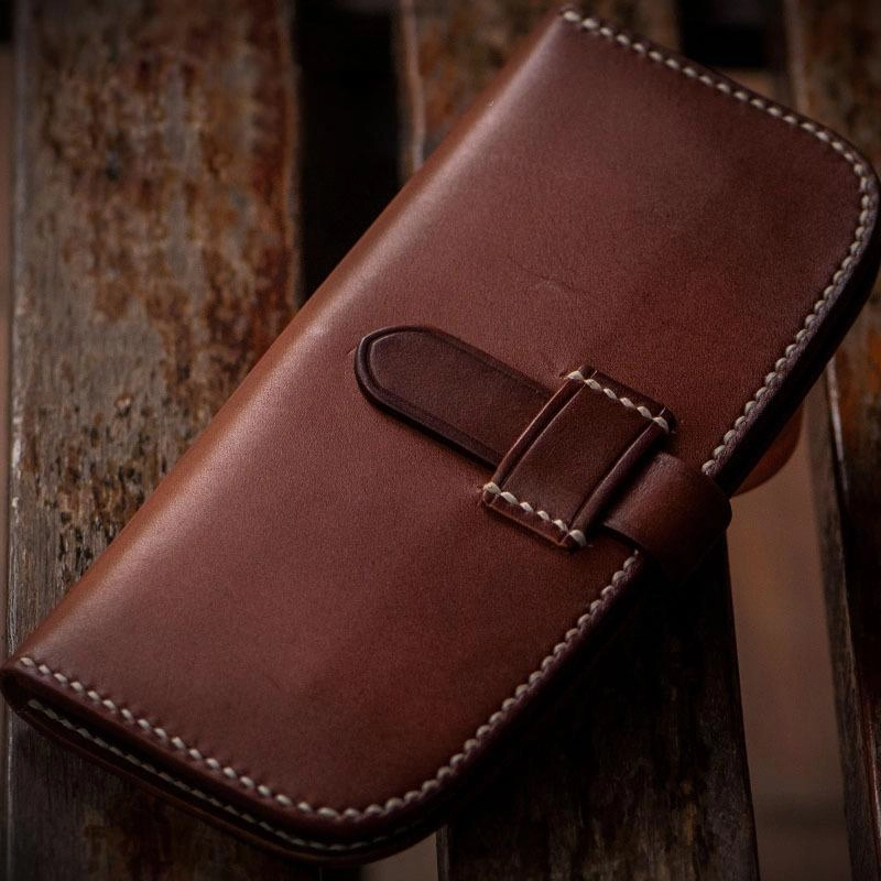 Handmade Leather Men Leather Long Wallet Cool Long Wallets for Men