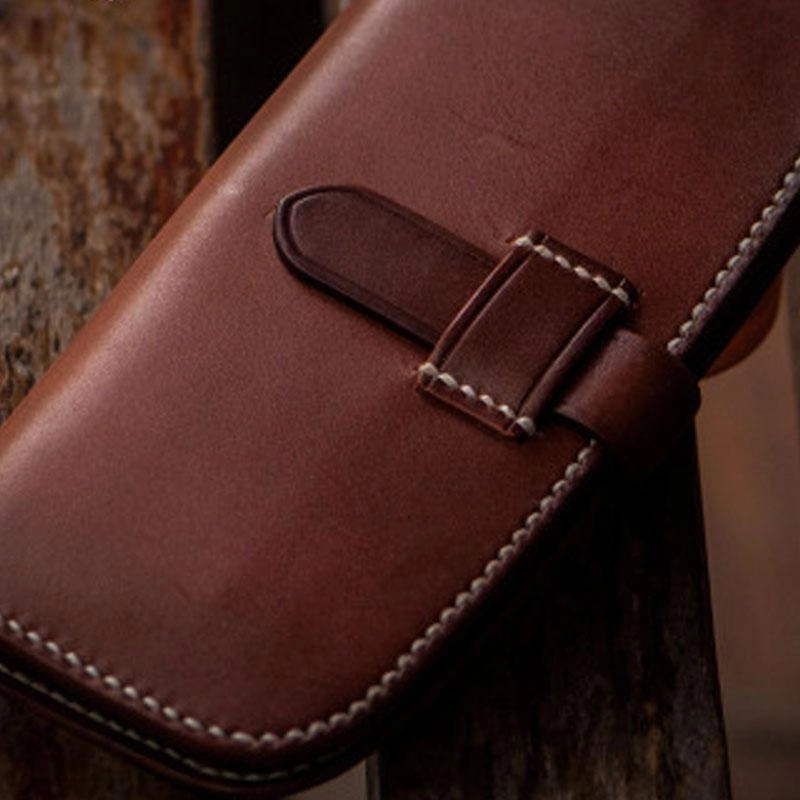 Handmade Leather Men Leather Long Wallet Cool Long Wallets for Men