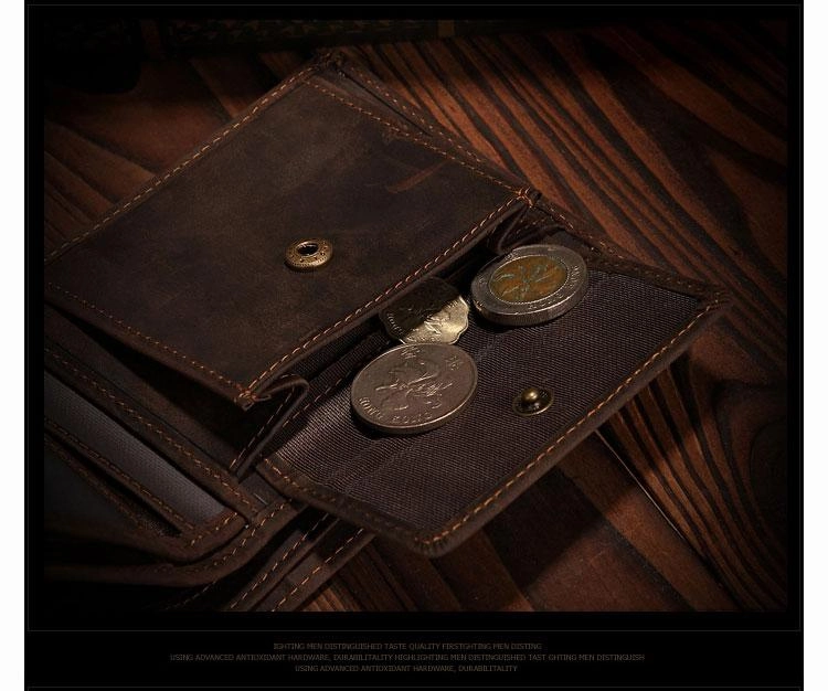 Handmade Leather Mens Bifold Brown Billfold Wallets With Coin Pocket Small Wallets for Men