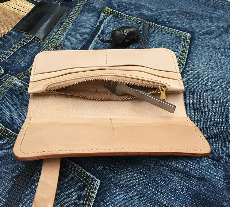 Handmade Leather Mens Biker Chain Wallet Cool Long Biker Wallet with Chain