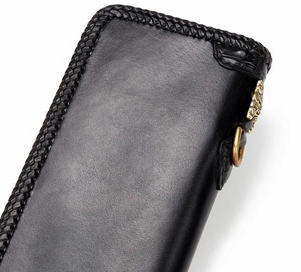 Handmade Leather Mens Biker Chain Wallets Cool Leather Biker Wallets Long Chain Wallet for Men