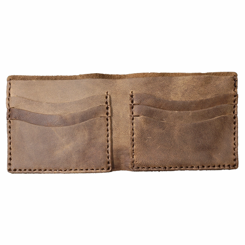 Handmade Leather Mens Billfold Wallets Slim Brown Bifold Small Wallet for Men
