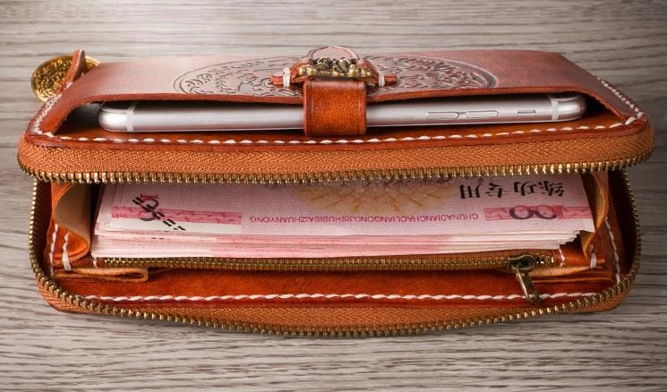 Handmade Leather Mens Chain Biker Wallet Cool Leather Wallet Long Phone Wallets for Men