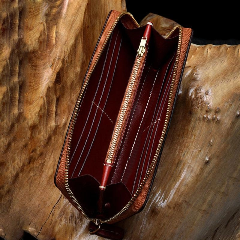 Handmade Leather Mens Chain Biker Wallet Tibetan Cool Leather Wallet Long Phone Wallets for Men