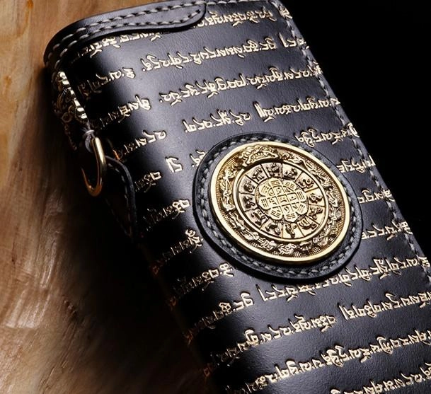 Handmade Leather Mens Chain Tibetan Biker Wallet Cool Leather Wallet Long Phone Wallets for Men