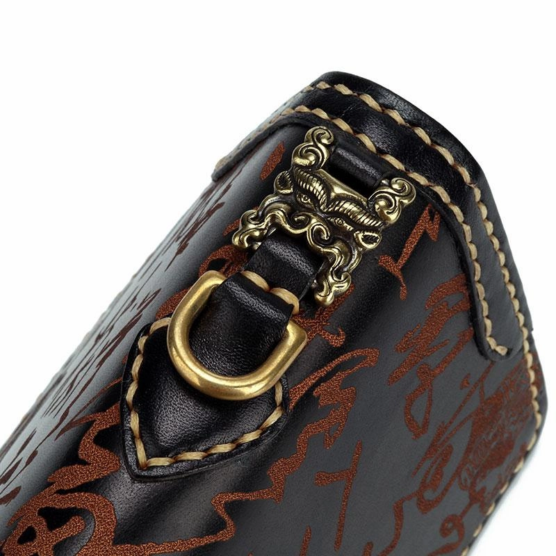 Handmade Leather Mens Chinese Handwriting Biker Chain Wallet Cool Leather Wallet Long Wallets for Men